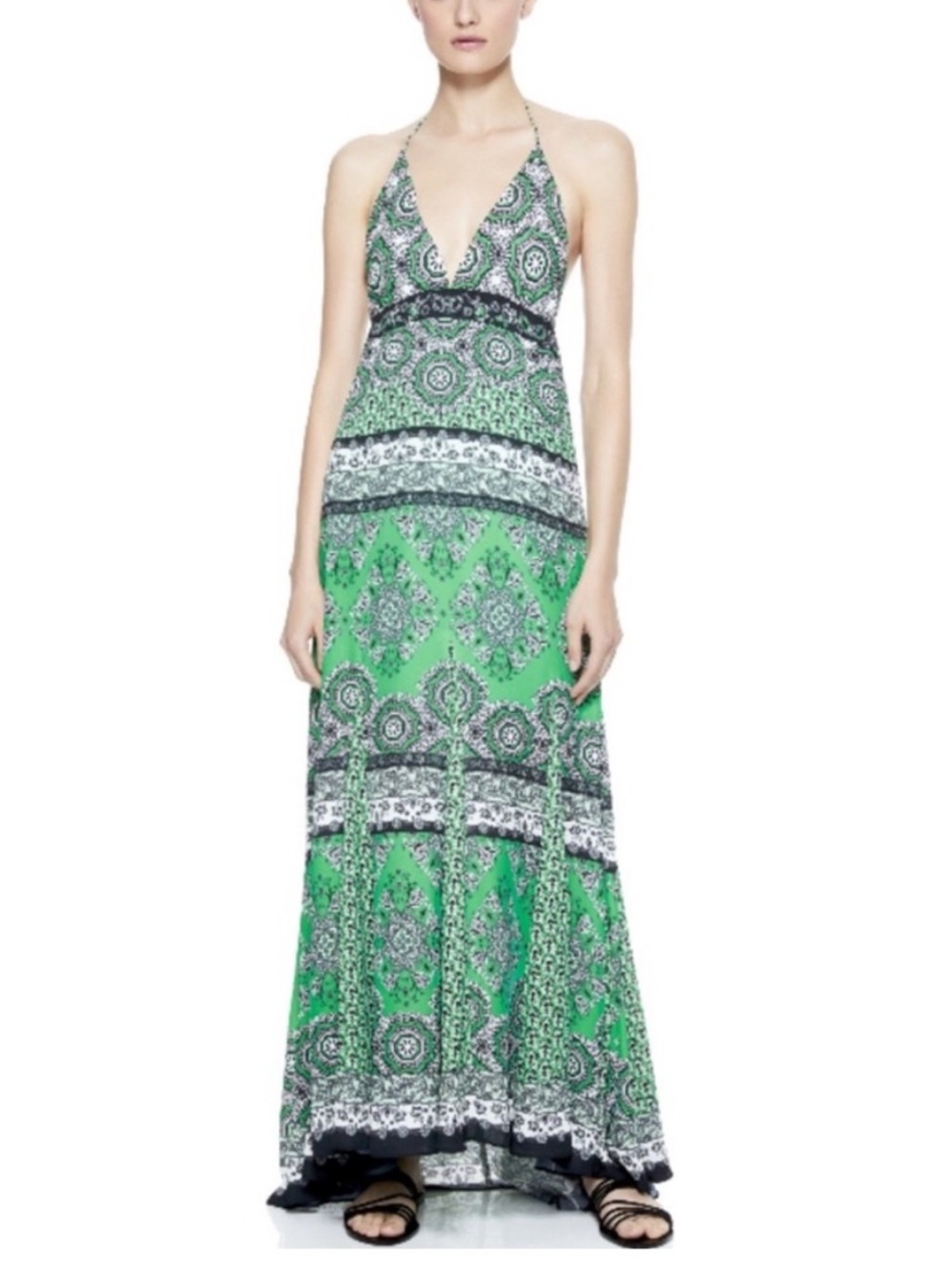 Alice + Olivia Alette Green Paisley Halter Maxi Dress Size 2